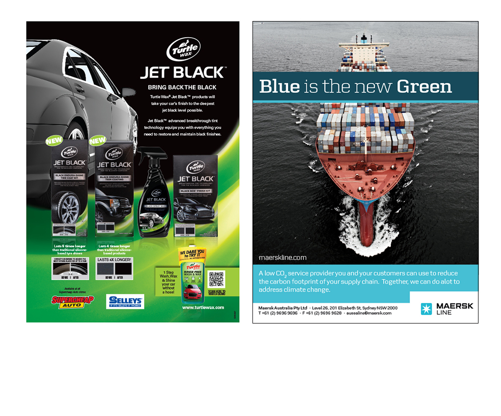Turtle Wax and Maersk advertisements